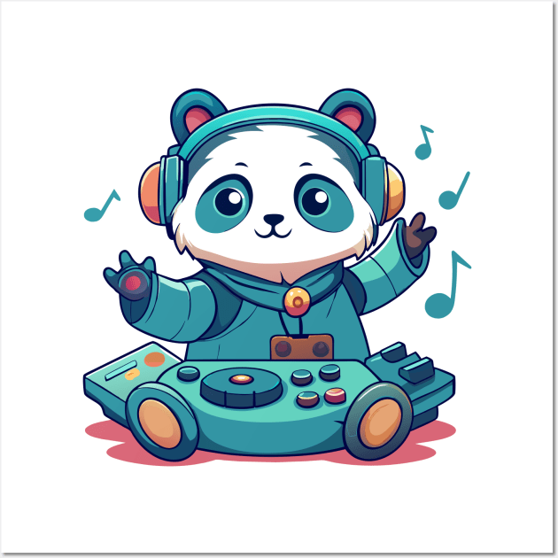 cute panda playing dj music Wall Art by Shapwac12